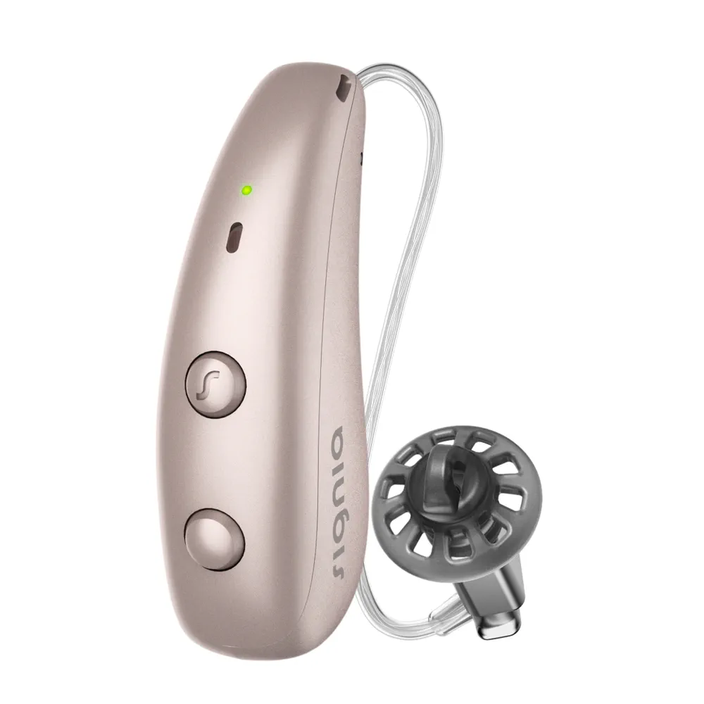 Signia Pure Charge and Go MaX hearing aid in Rose Gold