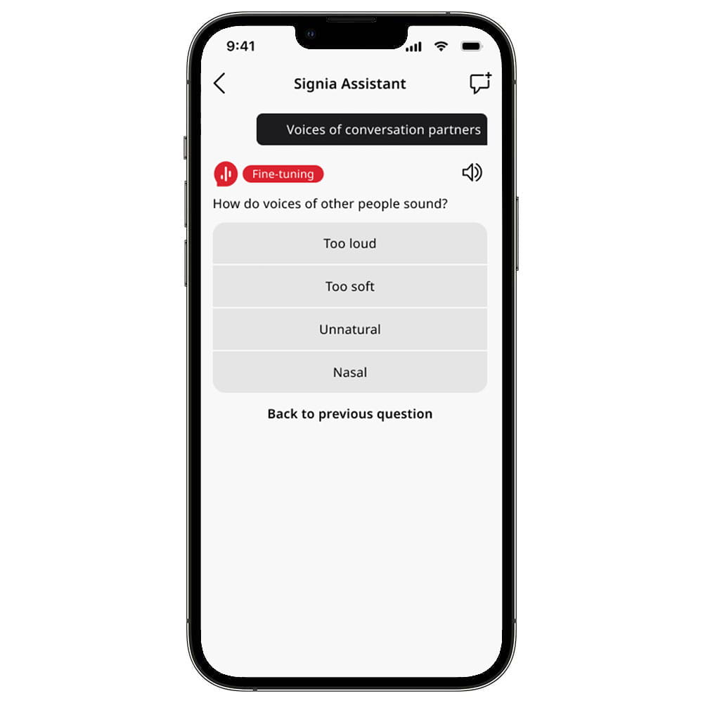 Signia One app guided fine-tuning by the Signia Assistant